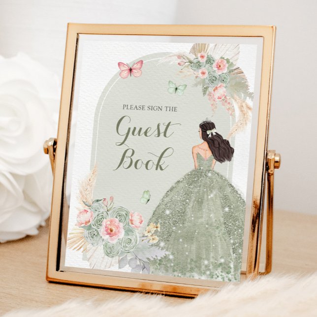 Boho Sage Grönt Rosa Quinceañera Guest Bok Poster (Skapare uppladdad)