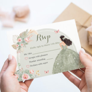 Boho Sage Grönt  Rosa Quinceañera OSA Kort