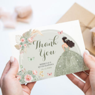 Boho Sage Grönt Rosa Quinceañera Tack Kort