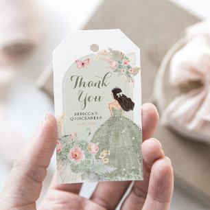 Boho Sage Grönt Rosa Quinceañera Tack Presentetikett