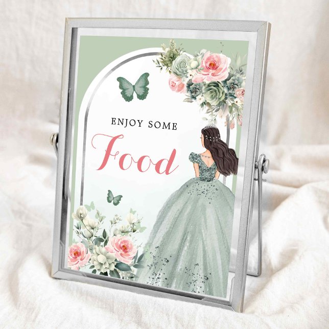 Boho Sage Grönt Rosa ros 15 Años Birthday Food Poster (Skapare uppladdad)