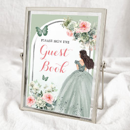 Boho Sage Grönt Rosa ros Mis 15 Años Guest Bok Poster