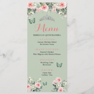 Boho Sage Grönt Rosa ros Princess XV Años Menu Meny