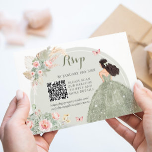 Boho Sage Grönt Rosa Royal Quinceañera QR OSA Kort
