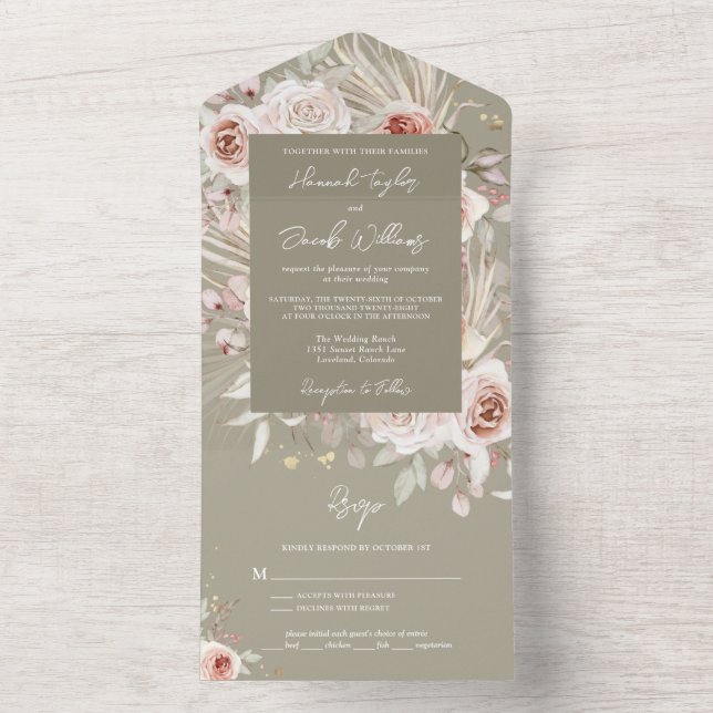 Boho Sage Grönt Rustic Blommigt med OSA Bröllop (Insida)