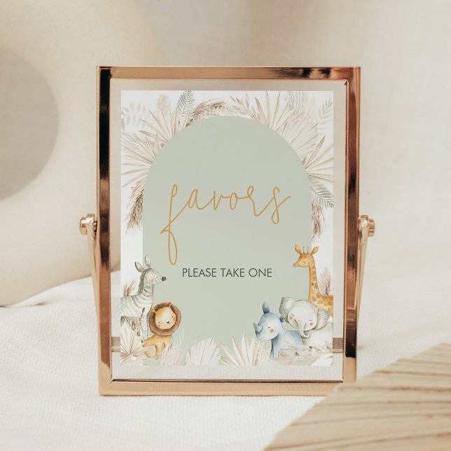 Boho Sage Grönt Safari Favors Poster (Hello Baby Safari Baby Shower  Favors Sign)