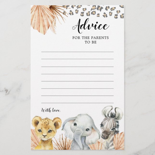 Boho Sage Grönt Safari Oh Boy Advice Card (Framsida)