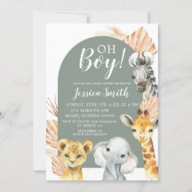 Boho Sage Grönt Safari Oh Boy Baby Shower
