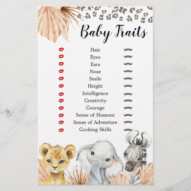 Boho Sage Grönt Safari Oh Boy Baby Traits Game (Framsida)