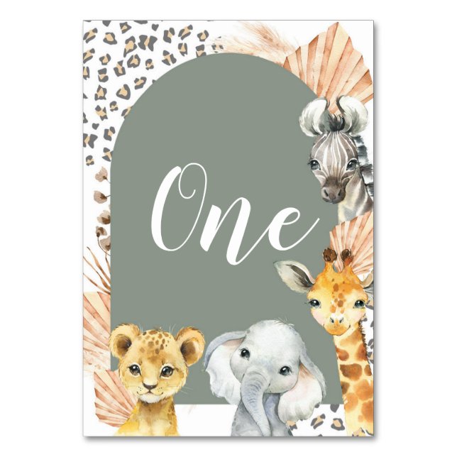 Boho Sage Grönt Safari Oh Boy Bordsnummer (Framsidan)