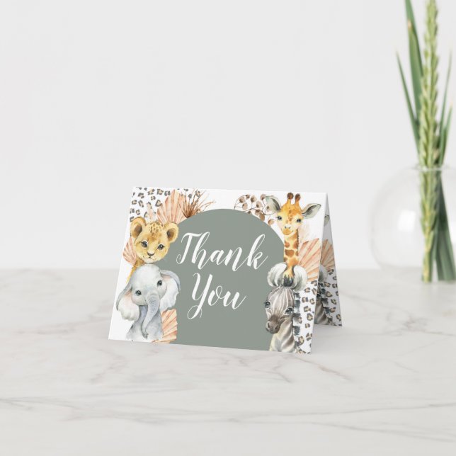 Boho Sage Grönt Safari Oh Boy Folke Card Tack Kort (Framsida)