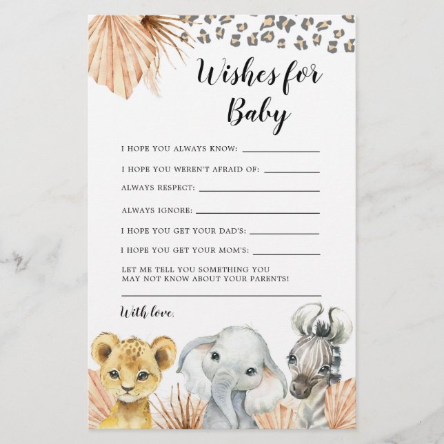 Boho Sage Grönt Safari Oh Boy Önskemål för Baby (Framsida)