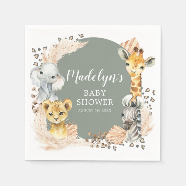 Boho Sage Grönt Safari Oh Boy Pappersservett (Framsidan)