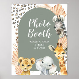 Boho Sage Grönt Safari Oh Boy Photo Booth Sign Poster