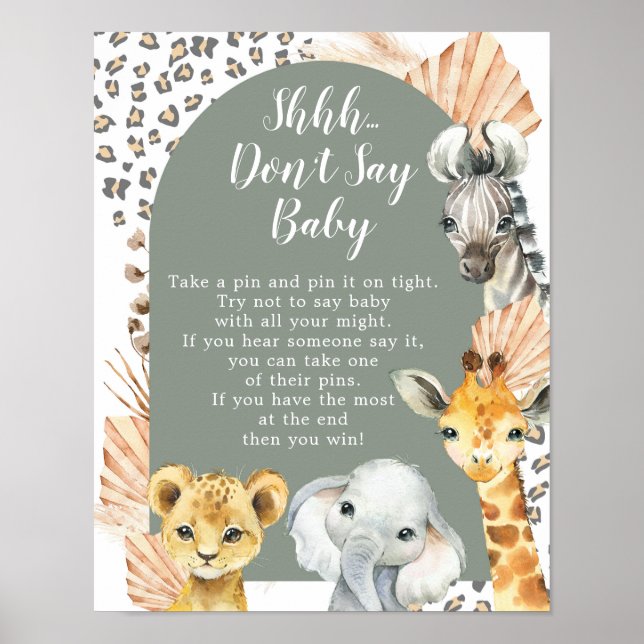 Boho Sage Grönt Safari Oh Boy Säg inte Baby Poster (Framsidan)