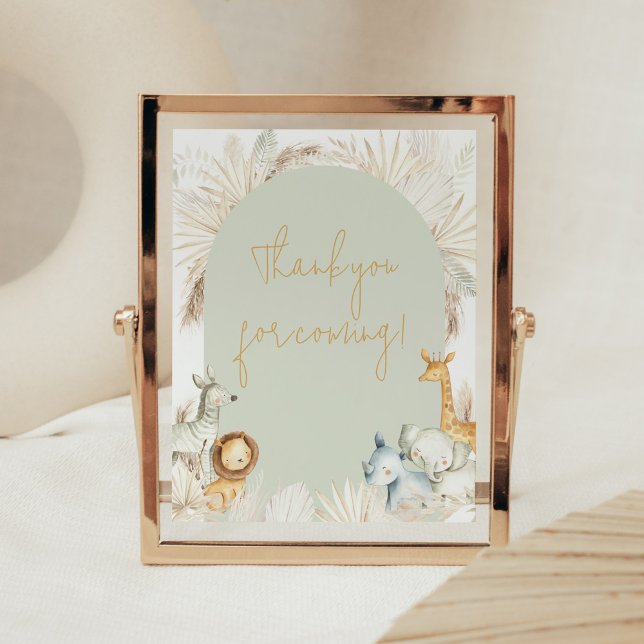 Boho Sage Grönt Safari Tack för att du kom Poster (Hello Baby Safari Baby Shower  Thank you for Coming Sign)