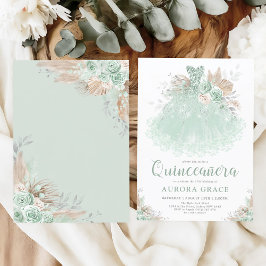 Boho Sage Grönt Silver Quinceañera Princess Dress Inbjudningar