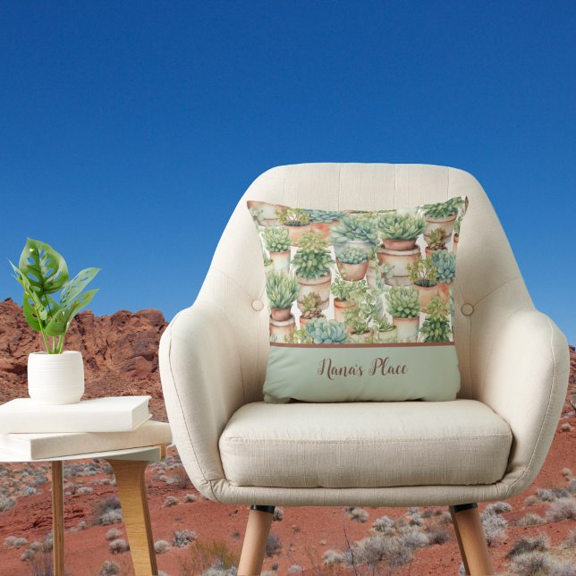 Boho Sage Grönt Succuls Cactus Monogram Kudde (Skapare uppladdad)