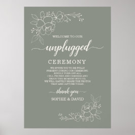 Boho Sage Grönt Unplugged Bröllop Ceremony Sign Poster