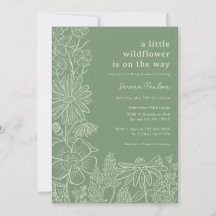 Boho Sage Grönt Wildblomma Baby Shower-inbjudan