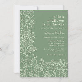 Boho Sage Grönt Wildblomma Baby Shower-inbjudan Inbjudningar