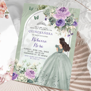 Boho Sage Lavender Blommigt Princess Quinceañera Inbjudningar