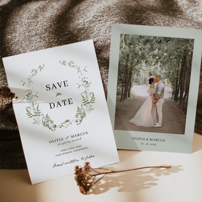 Boho Sage Löv Bröllop Save The Date Inbjudan (Save The Date Front/Back)
