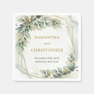 Boho sage löv och guld glitter bröllop napkins pappersservett