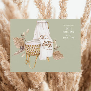 Boho Sage Oh Baby Bassinet Shower Inbjudningar