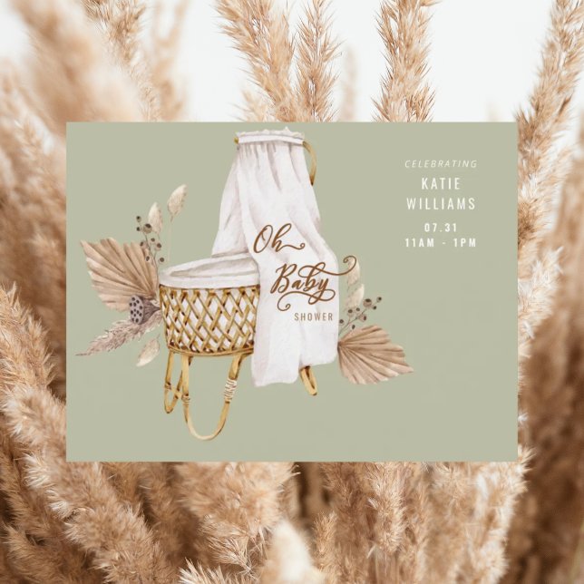 Boho Sage Oh Baby Bassinet Shower Inbjudningar (Skapare uppladdad)