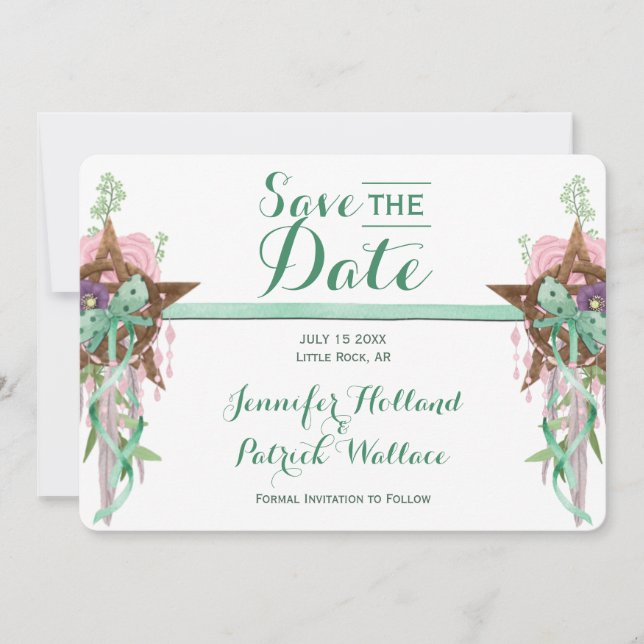 Boho Sage & Rosa Wicca Pentacle Handfixing Spara Datumet (Framsida)