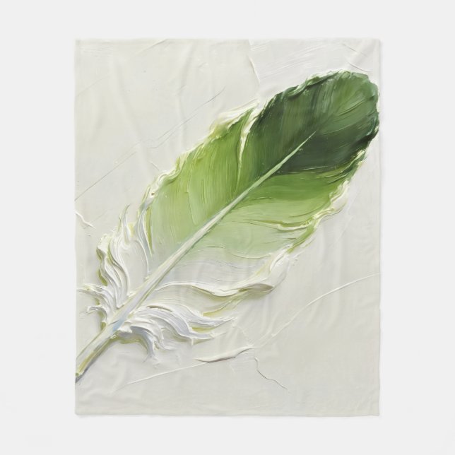 Boho Sagegrön 3D Impasto Fjäder Oljemålning Fleecefilt (Framsidan)