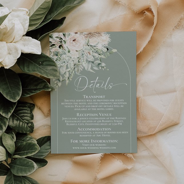 Boho Sagegrön Blommig Bröllopsdetaljer Bifogad  Tilläggskort (Boho Sage Green Floral Wedding Details Enclosure Card)