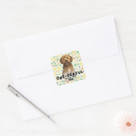 Boho Sagegrön Goldendoodle Första Födelsedagsfest Fyrkantigt Klistermärke