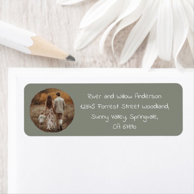 Boho Sagegrön Höst Familj Foto Returadress Etikett (Insitu)