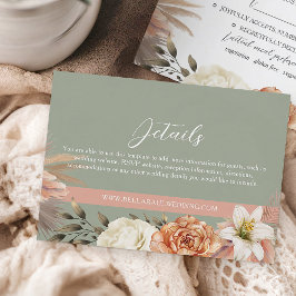 Boho Sagegrön Persika Blommig Bröllopsdetaljkort Tilläggskort