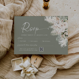 Boho Sagegrön QR-kod Bröllop RSVP Svarskort OSA Kort