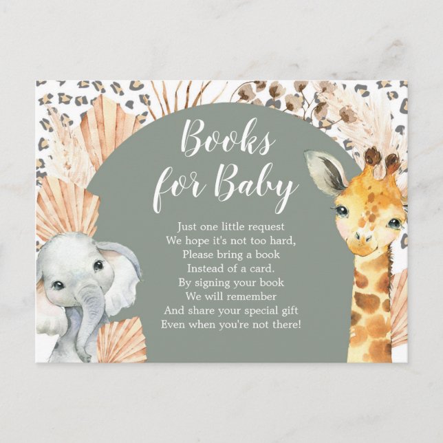 Boho Sagegrön Safari Oh Pojke Böcker För Bebis Inbjudan Vykort (Framsida)