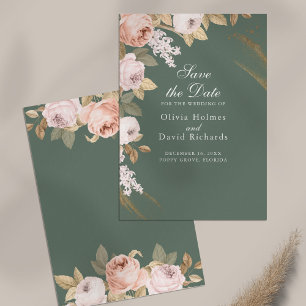 Boho Sagegröna Peonies Spara Datum-kort Datumet