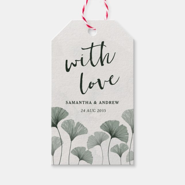 Boho-sagegröna presentkort för bröllopsfavoriter presentetikett (Framsidan)
