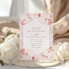 Boho Sagogrön och Rosabränd Rosa Blommig Bröllop Inbjudningar