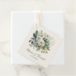 Boho Sagogröna och Elfenbensvita Blommor Bröllop Gåvor Etiketter