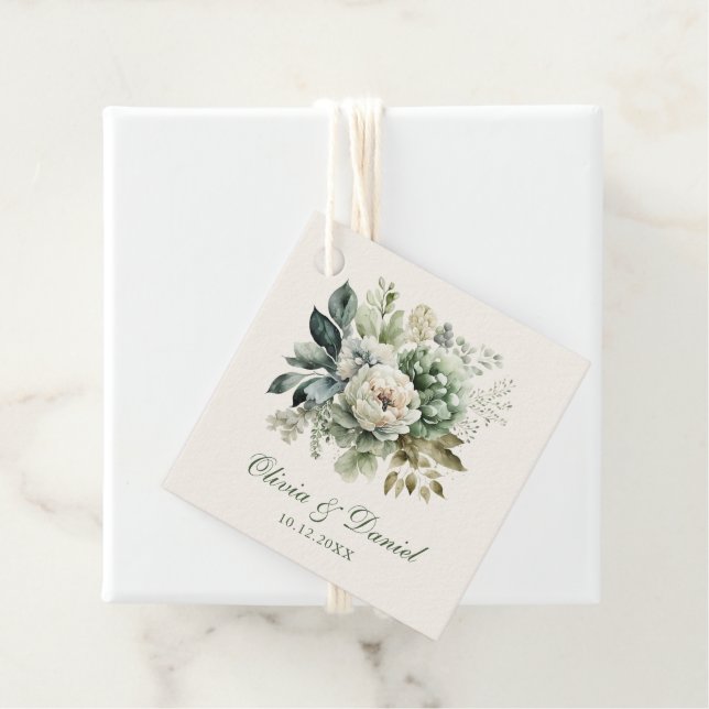 Boho Sagogröna och Elfenbensvita Blommor Bröllop Gåvor Etiketter (På plats)