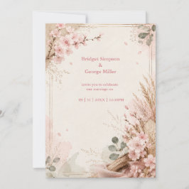 Boho Sakura Rustika Bröllopsblommor Inbjudningar