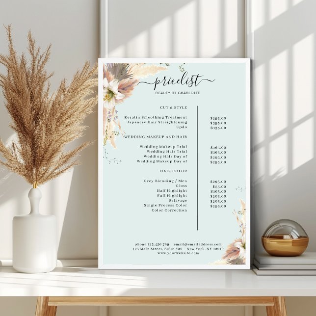 Boho Salon Pris List Poster (Skapare uppladdad)