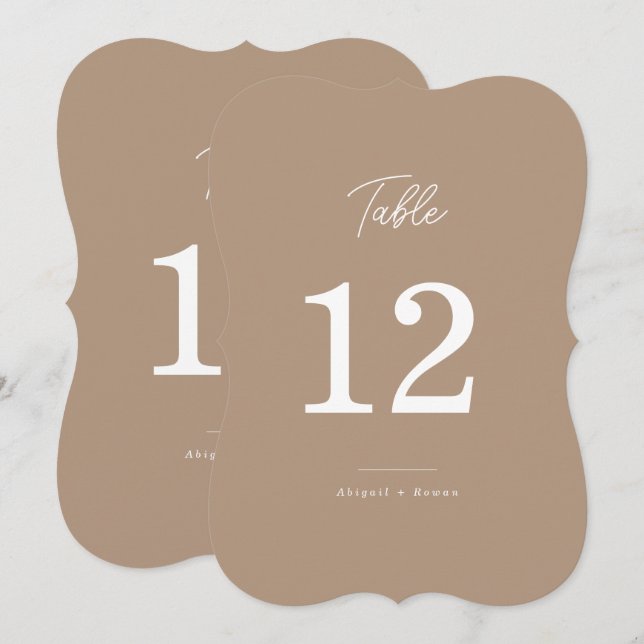 Boho Sand Die Cut Script Bröllops Bordnummer Inbjudningar (Fram/baksida)