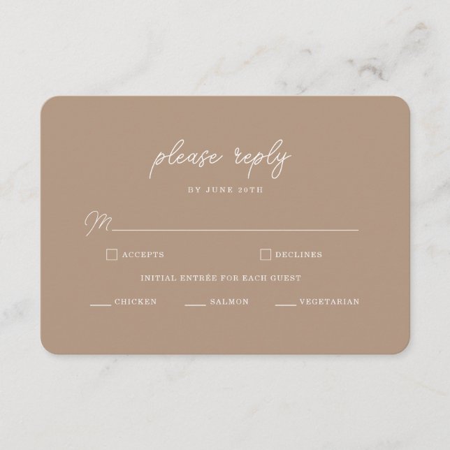 Boho Sand Minimalist Script Bröllop RSVP-kort Tilläggskort (Framsida)