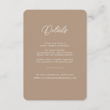 Boho Sand Minimalist Script Bröllopsdetaljkort