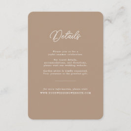 Boho Sand Minimalist Script Bröllopsdetaljkort Tilläggskort
