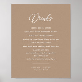 Boho Sand Minimalistisk Skrift Bröllopsbar Meny Sk Poster